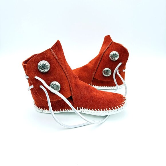TAOS Handmade Suede Booties Red Rust Suede With Silver Conchos Size 13 Western - Picture 2 of 11